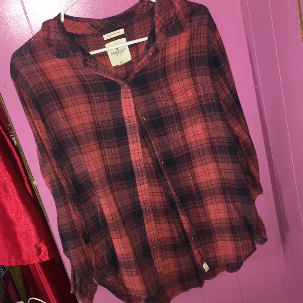 Plaid boyfriend fit long sleeve button up